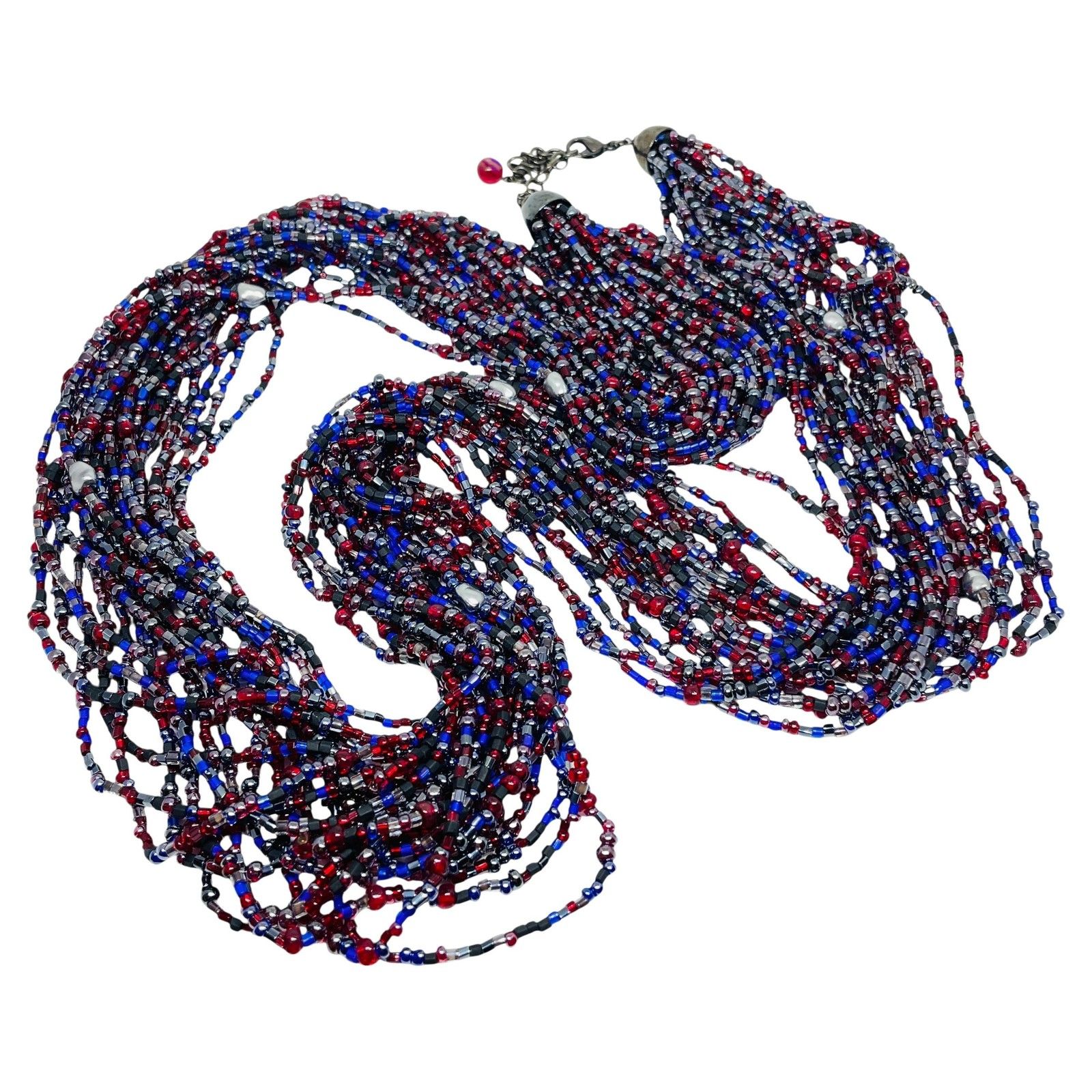 Joan Rivers Signed Vintage Silve Tone Glass Beads Multi Strand Designer Necklace